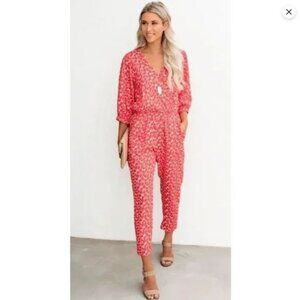 Vici Red Floral Begonia Pocketed Jumpsuit sz Small